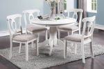 Classic Design Dining Room 5pc Set Round Table 4x side Chairs Cushion Fabric Upholstery Seat Rubberwood Furniture