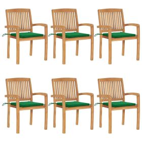 Stacking Patio Chairs with Cushions 6 pcs Solid Teak Wood