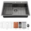 30 Inch Drop Kitchen Sink - 30 "x 22" Gunmetal Black Kitchen Sink Stainless Steel 16 Gauge Workstation Sink Drop-in Topmount Single Bowl Kitchen Sink