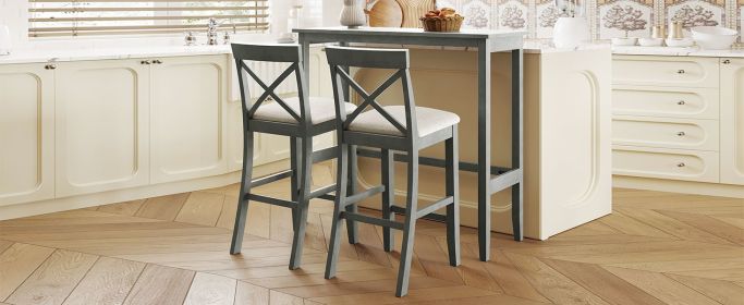 TOPMAX Farmhouse 48"Rectangular Wood Bar Height Dining Set Kitchen Breakfast Nook with 2 Chairs for Small Places,Gray