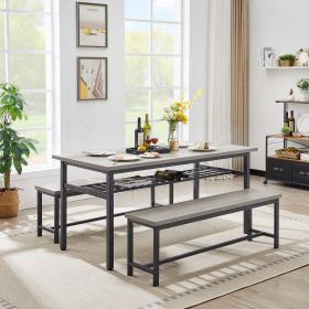 Oversized dining table set for 6, 3-Piece Kitchen Table with 2 Benches, Dining Room Table Set for Home Kitchen, Restaurant, Rustic Grey, 67'' L x 31.5