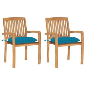 Patio Chairs 2 pcs with Light Blue Cushions Solid Teak Wood