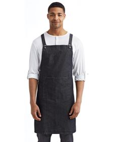 Cross Back Barista Apron - BLACK - OS (Color: BLACK DENIM, size: OS)