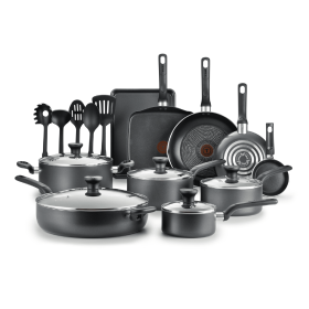 Easy Care Nonstick Cookware, 20 Piece Set, Grey, Dishwasher Safe (Color: GRAY)